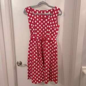 Red polka dot belted retro style dress, 12